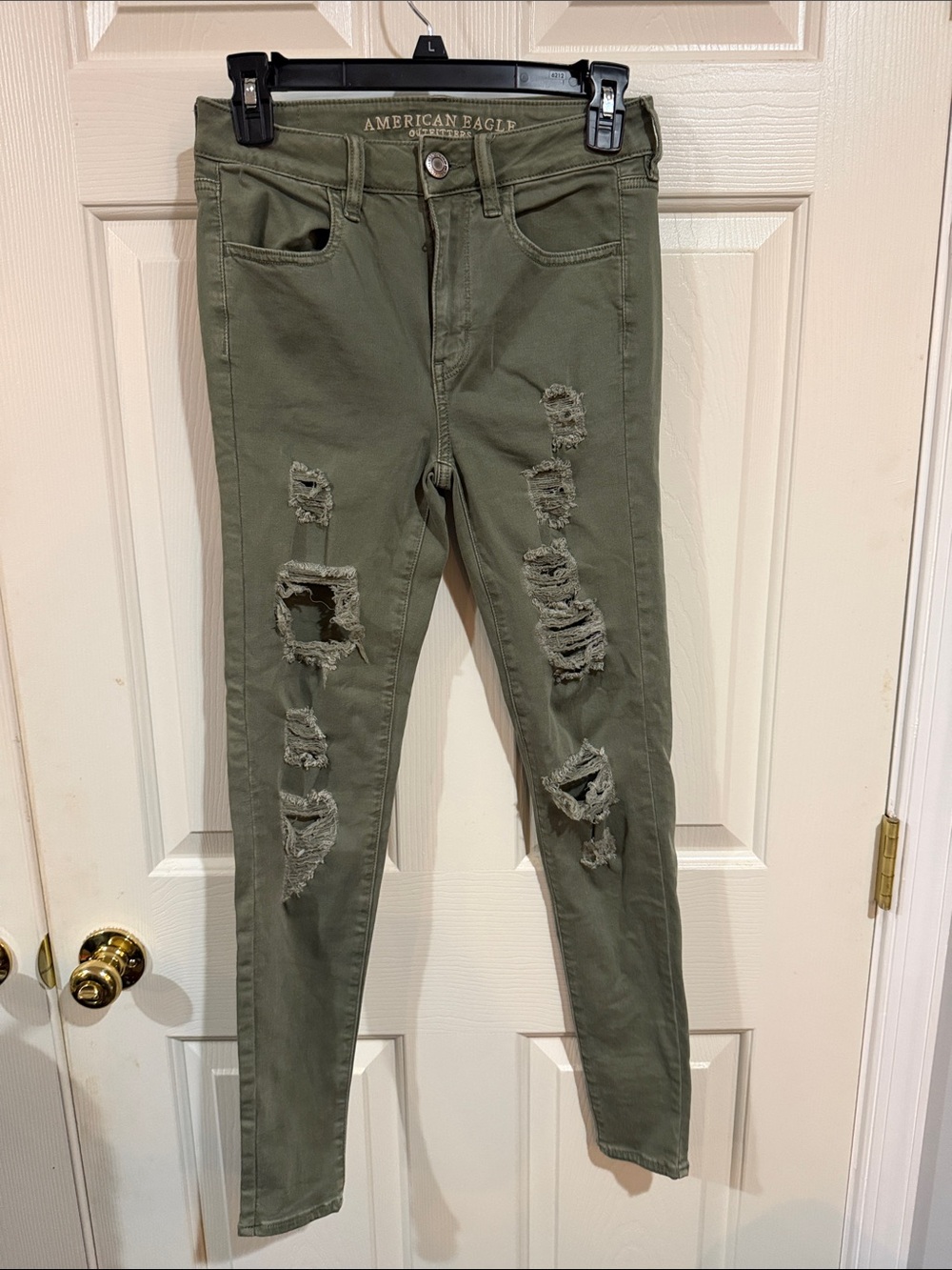 American Eagle Outfitters Olive Green Ripped Skinny Jeans
